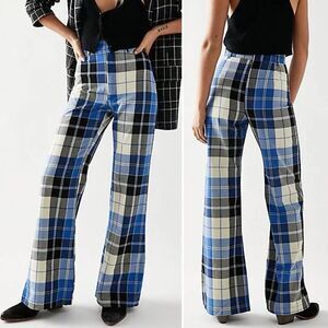 Free People Jules High Waist Plaid Flare Pants Retro Hippie Boho Size 6 NWOT